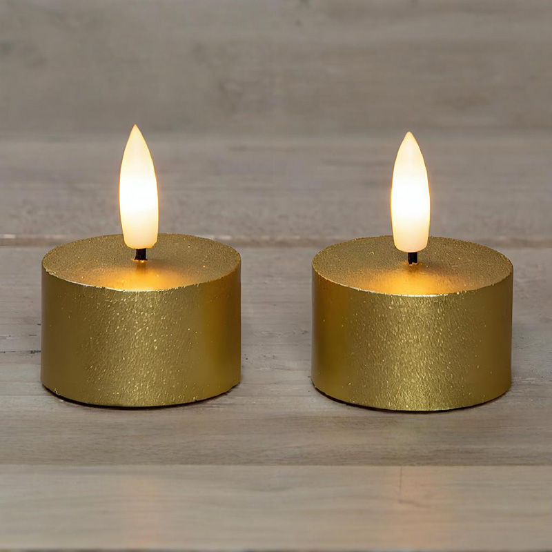 Sæt med 2 gyldne flammeløse fyrfadslys