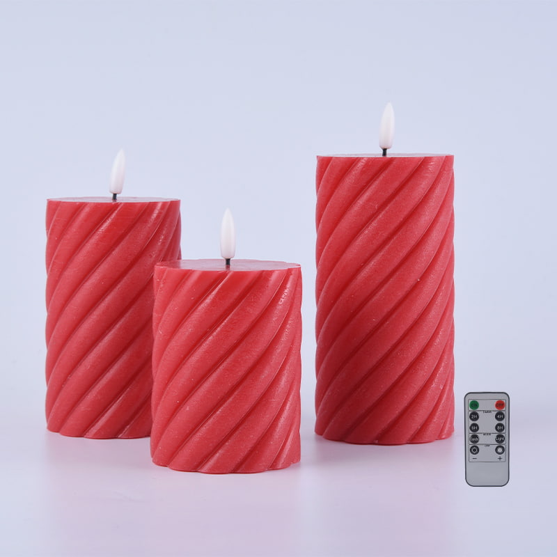 3-pak rød spiral, flammefri søjlelys